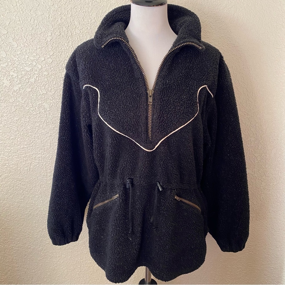 Schaefer Outfitter Vintage Borg Fleece Pullover Jacket Collared Black White: M